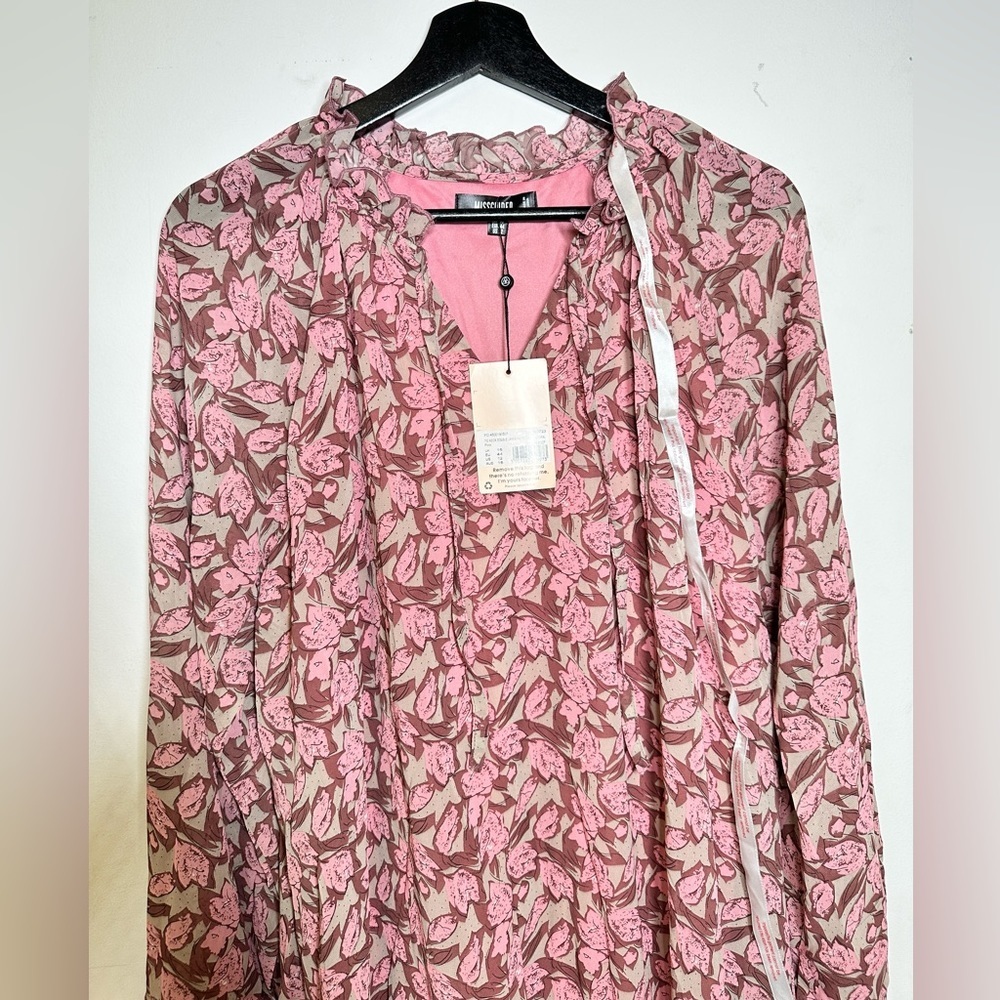 NWT Missguided Tie Neck Double Layered Smock Dress Floral - Picture 8 of 13